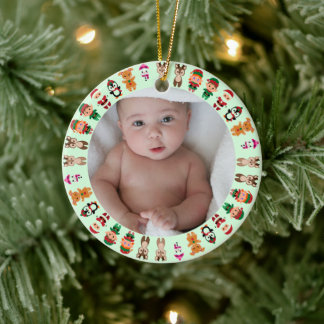 Min första jul baby foto namn metallprydnad julgransprydnad keramik