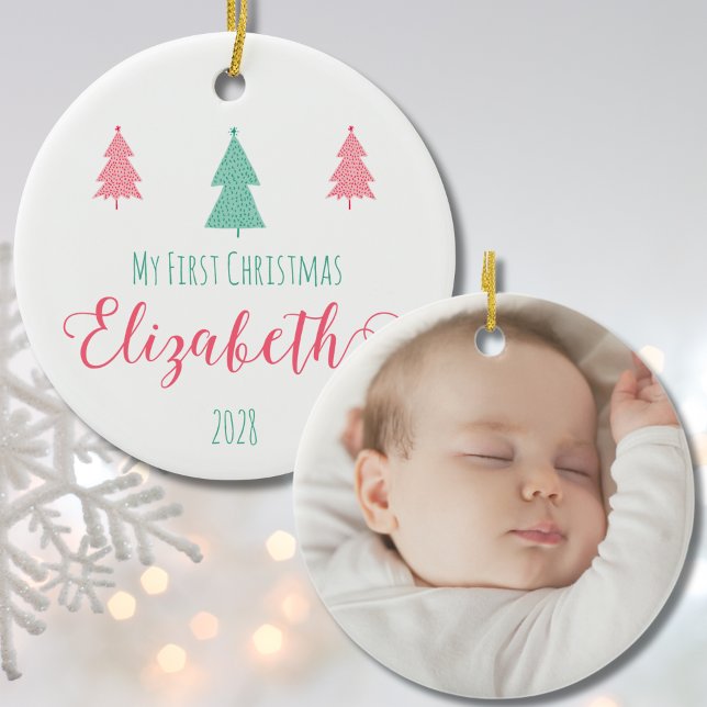 Min första jul-Baby-foto och Namn Julgransprydnad Keramik (My First Christmas-Baby Photo & Name Ceramic Ornament)