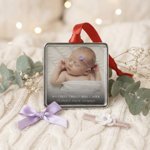 Min första jul baby foto silver ram julgransprydnad metall