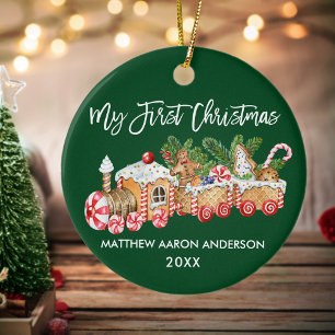 Min första jul Baby Gingertea Tåg Grönt Julgransprydnad Keramik