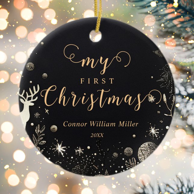 Min första jul Baby Modern Elegant Festive Julgransprydnad Keramik (My First Christmas Baby Modern Elegant Festive Ceramic Ornament)