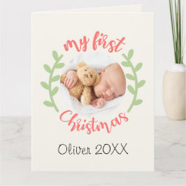 Min första jul Baby Namn PHOTO-andekrans Helgdag Kort