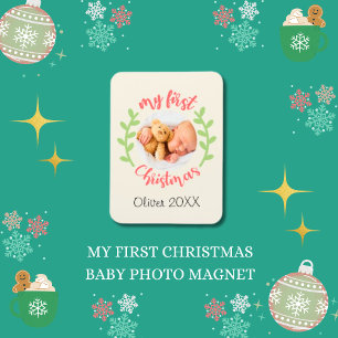 Min första jul Baby Namn PHOTO-andekrans Helgdag Magnet