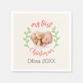 Min första jul Baby Namn PHOTO-andekrans Helgdag Pappersservett