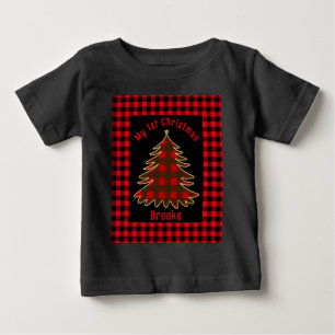 Min första jul baby Namn-röda palaid julafton träd T Shirt