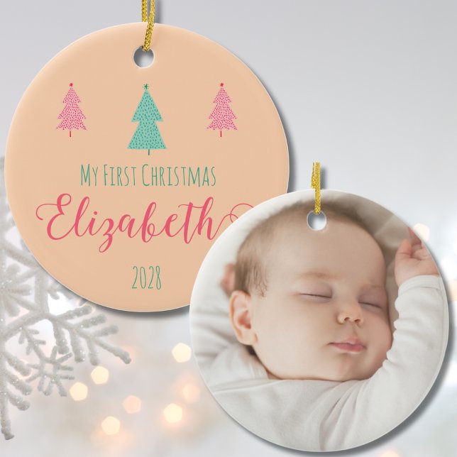 Min första jul Baby-Personlig Namn och år Julgransprydnad Keramik (My First Christmas Baby-Personalized Name & Year Ceramic Ornament)