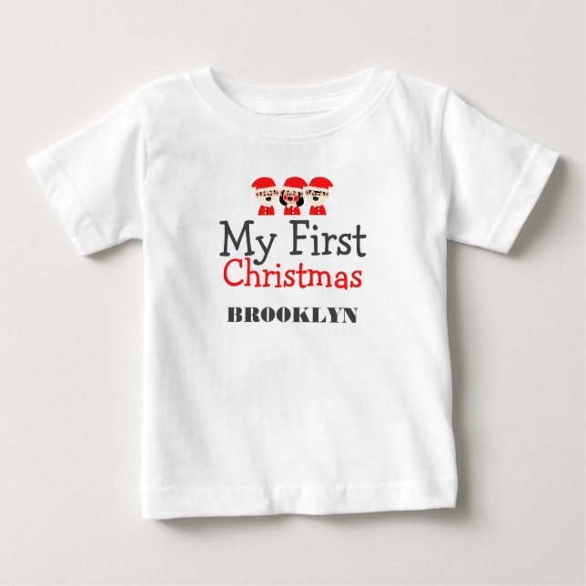 Min första jul Baby Personlig Namn T Shirt (Framsida)