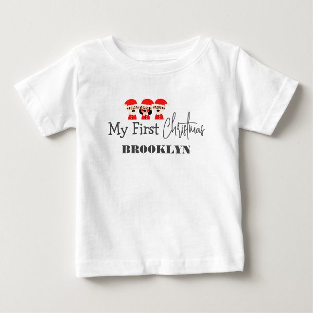 Min första jul Baby Personlig Namn T Shirt (Framsida)