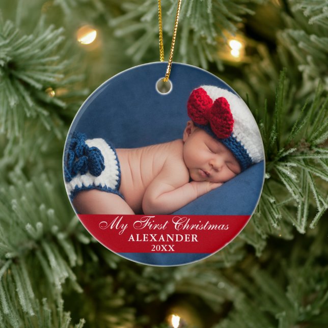Min första jul, Baby Photo Red Julgransprydnad Keramik (Träd)