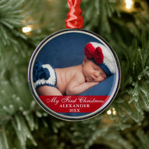 Min första jul, Baby Photo Red Julgransprydnad Metall