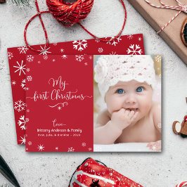Min första jul, Baby Photo Snöflingor Chic Red Julkort