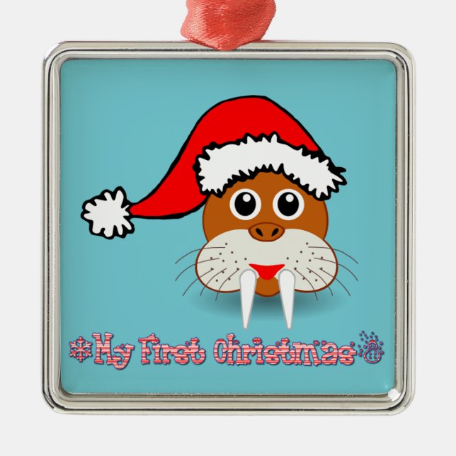 Min första jul Baby Walrus Julgransprydnad Metall (Framsidan)
