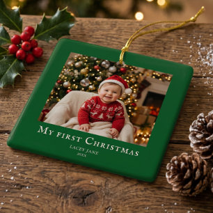 Min första jul babyfoto Grön Julgransprydnad Keramik