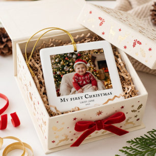 Min första jul babyfoto Vit Julgransprydnad Keramik