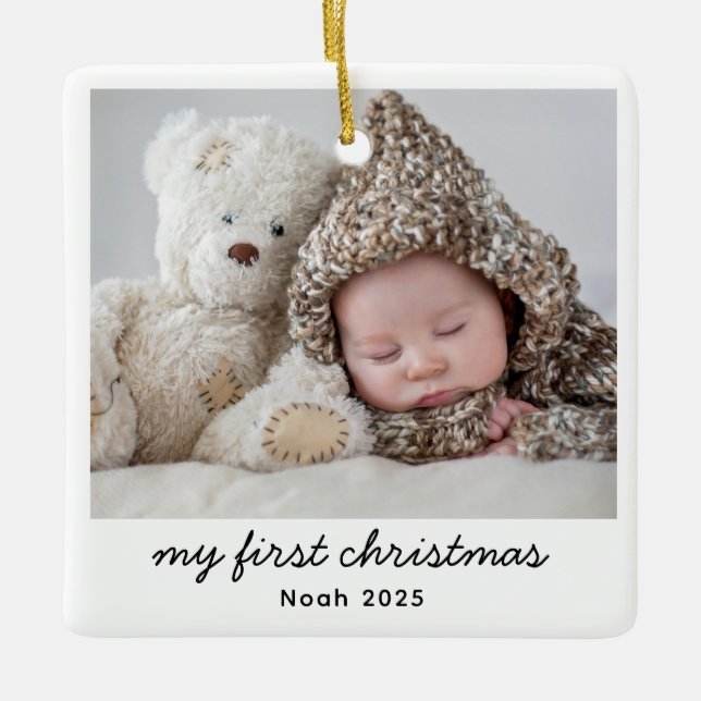 Min Första Jul Bebis Foto Minne Julgransprydnad Keramik (Framsida)