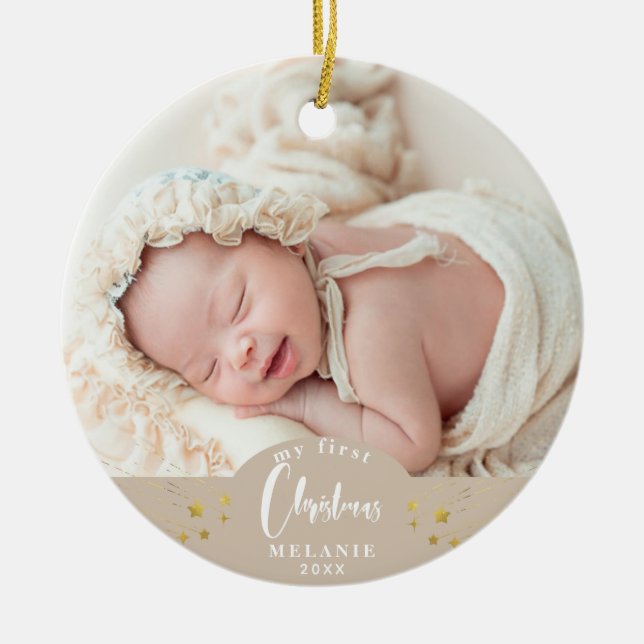 Min första jul bebis minnesvärda foto julgransprydnad keramik (Framsidan)