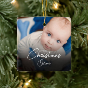 Min Första Jul Bebis Pojke Statistik Foto Manus Julgransprydnad Keramik