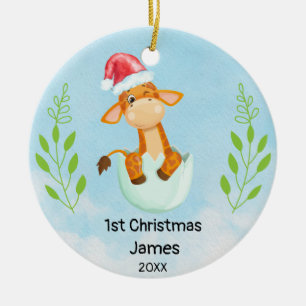 Min första jul Blue Pojke Giraffe Julgransprydnad Keramik