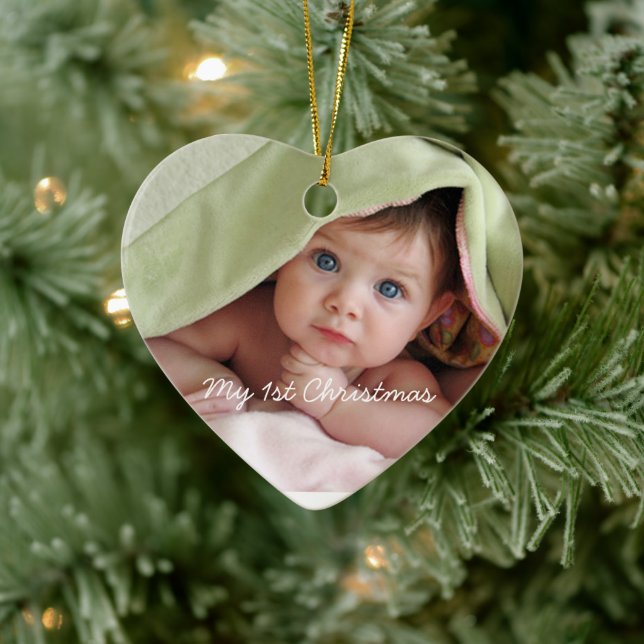 Min första jul Bright-Rosa dots Photo Ornament (Träd)