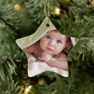 Min första jul Bright-Rosa dots Photo Ornament