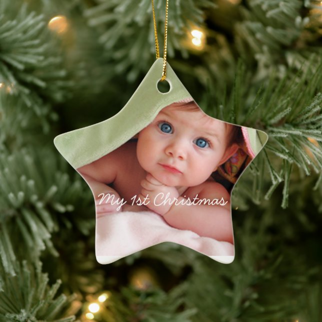 Min första jul Bright-Rosa dots Photo Ornament (Träd)