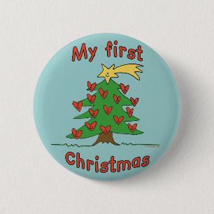 Min första jul (den lyckliga träddesignen) knapp