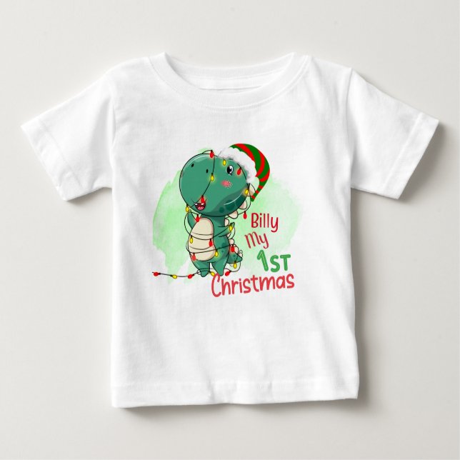 Min första jul Dinosaur Baby T Shirt (Framsida)