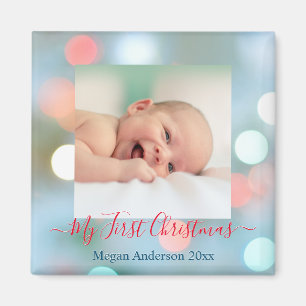 Min första jul, DIY Namn, datum Fotopatext, rött/b Magnet