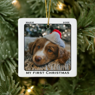 Min Första Jul Djur Foto Namn Julgransprydnad Keramik
