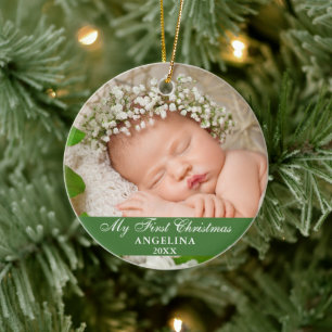 Min första jul-fotfoto Baby Ljust grönt Julgransprydnad Keramik