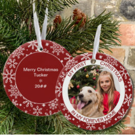 Min första jul | Fotorött snöflingkeramiskt kerami Julgransprydnad Keramik