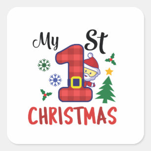 Min första jul fyrkantigt klistermärke