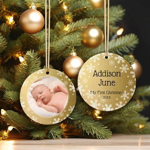 Min första jul, Guld Photo Keepsak Julgransprydnad Keramik