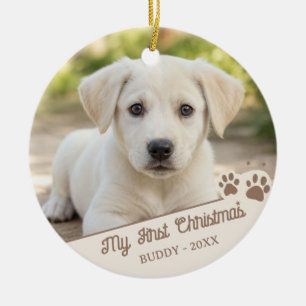 Min första jul hund foto husdjur namn & år julgransprydnad keramik
