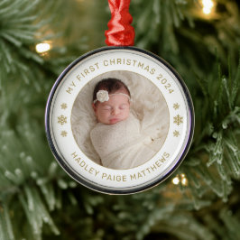 Min första jul i Personligen Guld, Baby Foto Julgransprydnad Metall