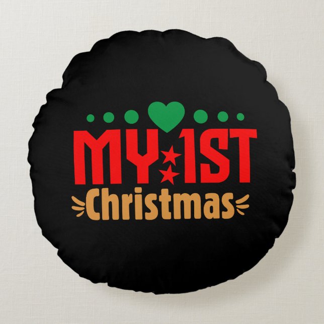 Min första jul - juldesign rund kudde (Framsidan)