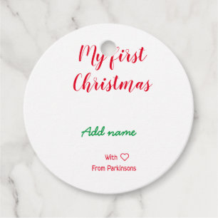 Min första jul, lägg till familjen namn namn med k gåvor etiketter