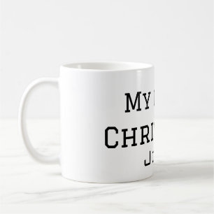Min första jul lägg till namn manlig män text sim kaffemugg