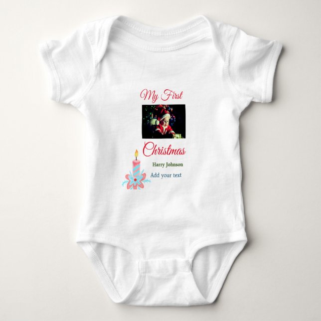 Min första jul ljusstake lägg till barnets fotonam t shirt (Framsida)
