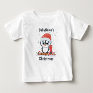 Min första jul med namn söt penguin presenter t shirt