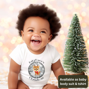 Min första jul med namn söta renar silver t shirt