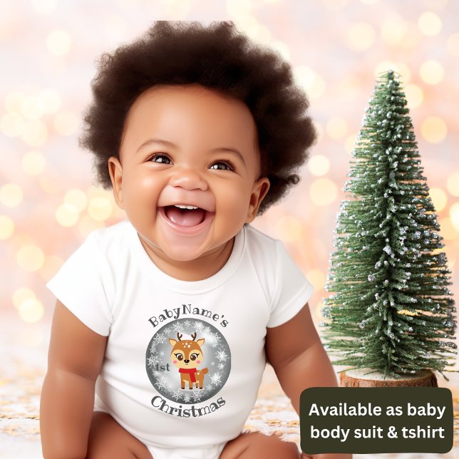 Min första jul med namn söta renar silver t shirt (Skapare uppladdad)