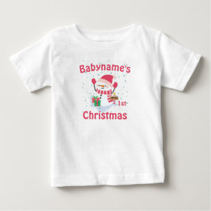 Min första jul med namn söta snögubbar t shirt