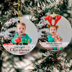 Min första jul med två foton från namn julgransprydnad keramik