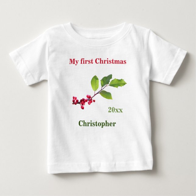 Min första jul namn-datum för grå bär T-Shirt (Framsida)