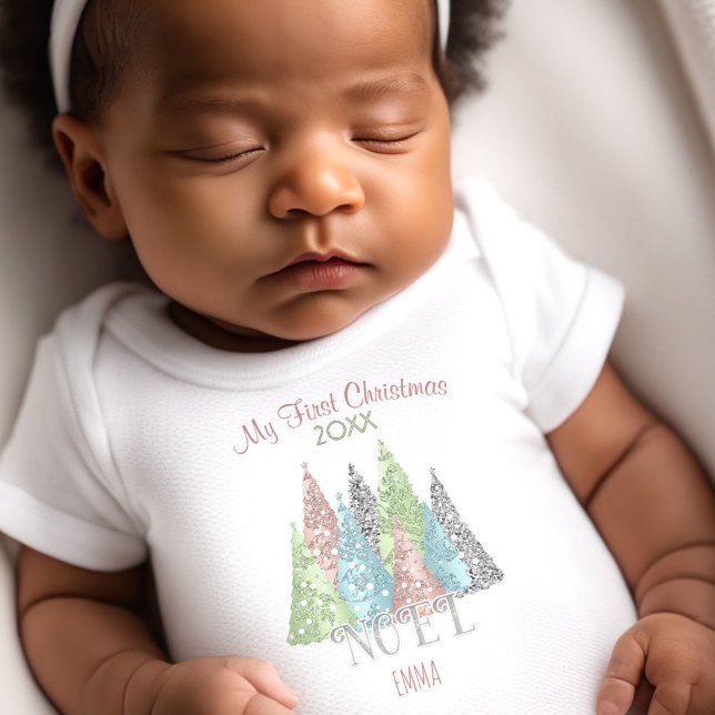 Min första jul Namn Pastel Noel Julgran T Shirt (My First Christmas Name Pastel Noel Christmas Tree Baby Bodysuit)