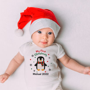 Min första jul Penguin Baby Namn Bodykostym T Shirt