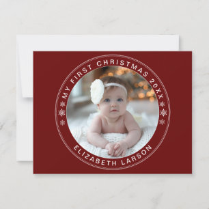 Min första jul-Personlig Baby Photo Red Julkort