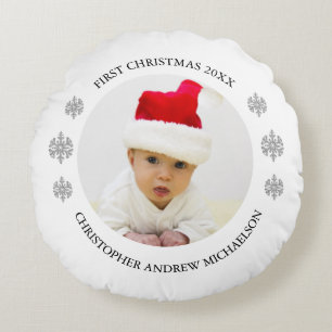 Min första jul-Personlig Baby Photo Rund Kudde