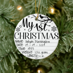Min första jul Personligt namn datum tid Julgransprydnad Keramik